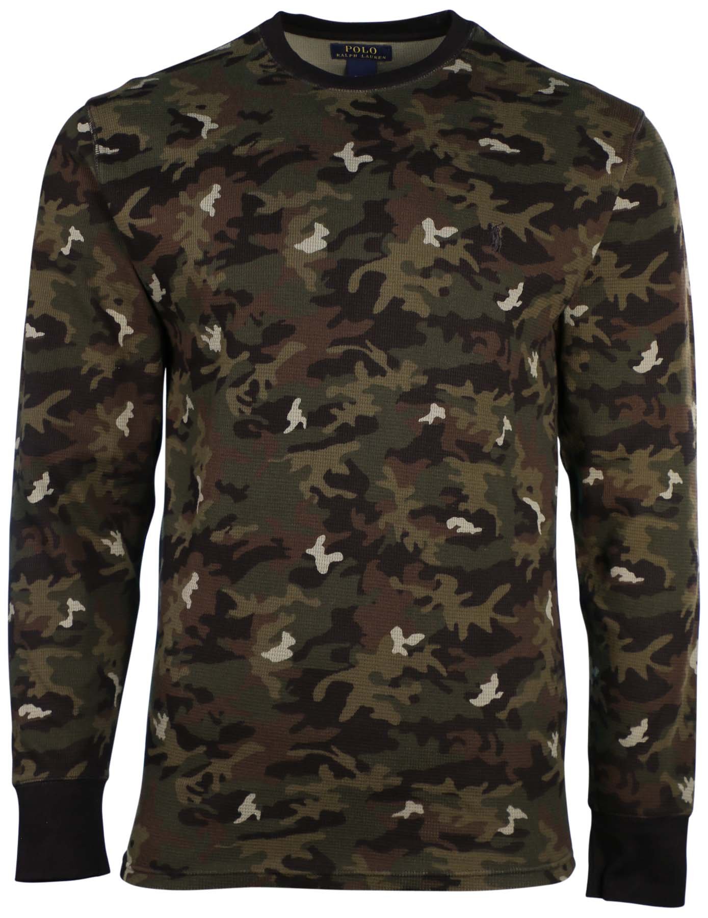 Polo Ralph Lauren Mens Camo Thermal Waffle Crew Top Green 