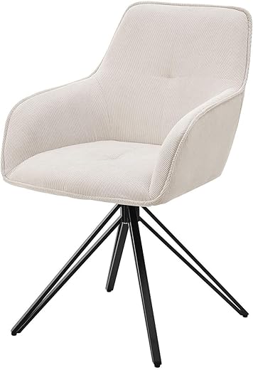 Juskys Drehstuhl Clyde mit Armlehne & Stoff Bezug – Esszimmerstuhl modern – Polsterstuhl Esszimmer – 120 kg belastbar – Stuhl Cord Beige