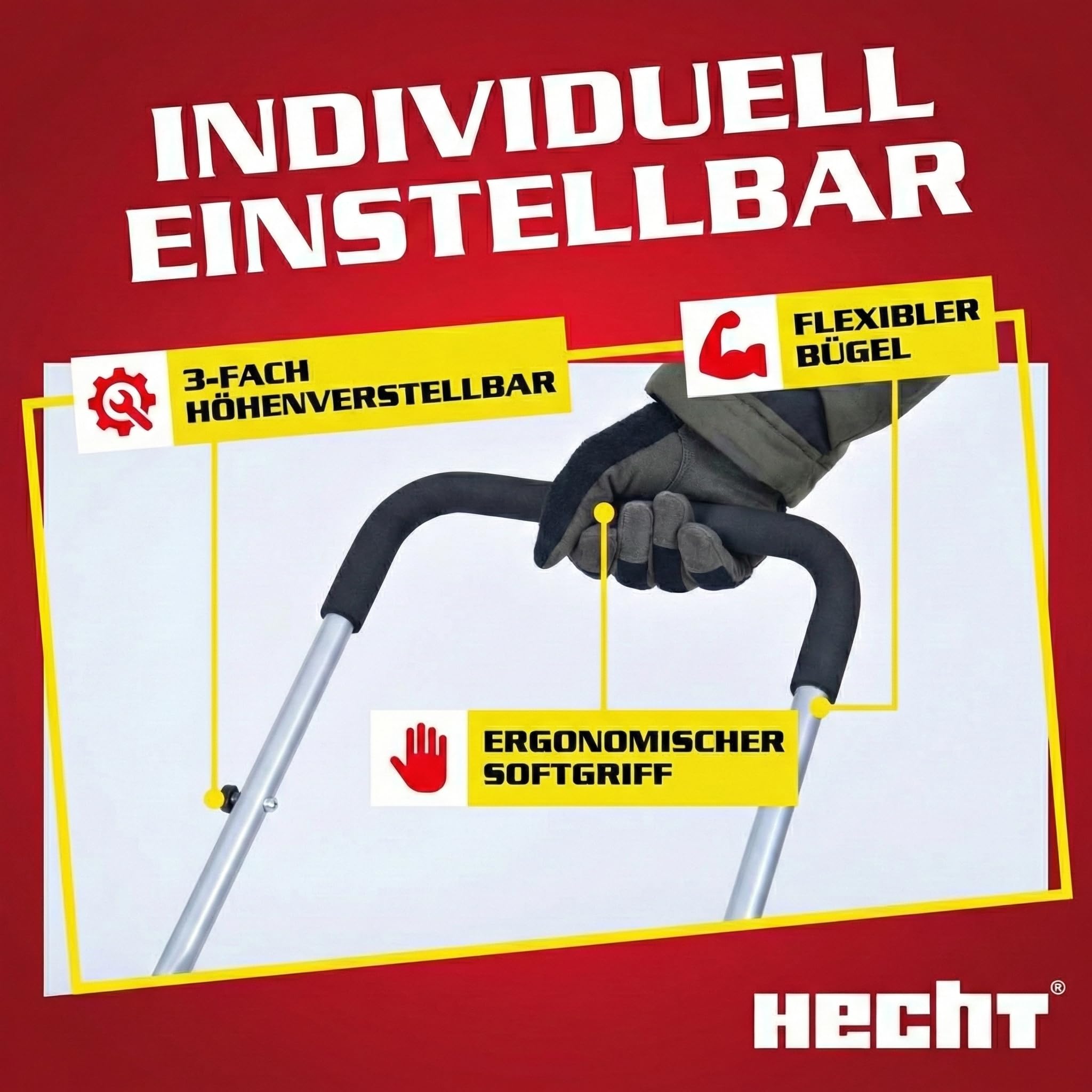 HECHT Großer Schneeschieber mit ergonomischem Stahlstiel – Schiebekante mit Stahlprofil – Schaufel im Winter perfekt – Profi Schneeschaufel mit Rädern jetzt günstig kaufen