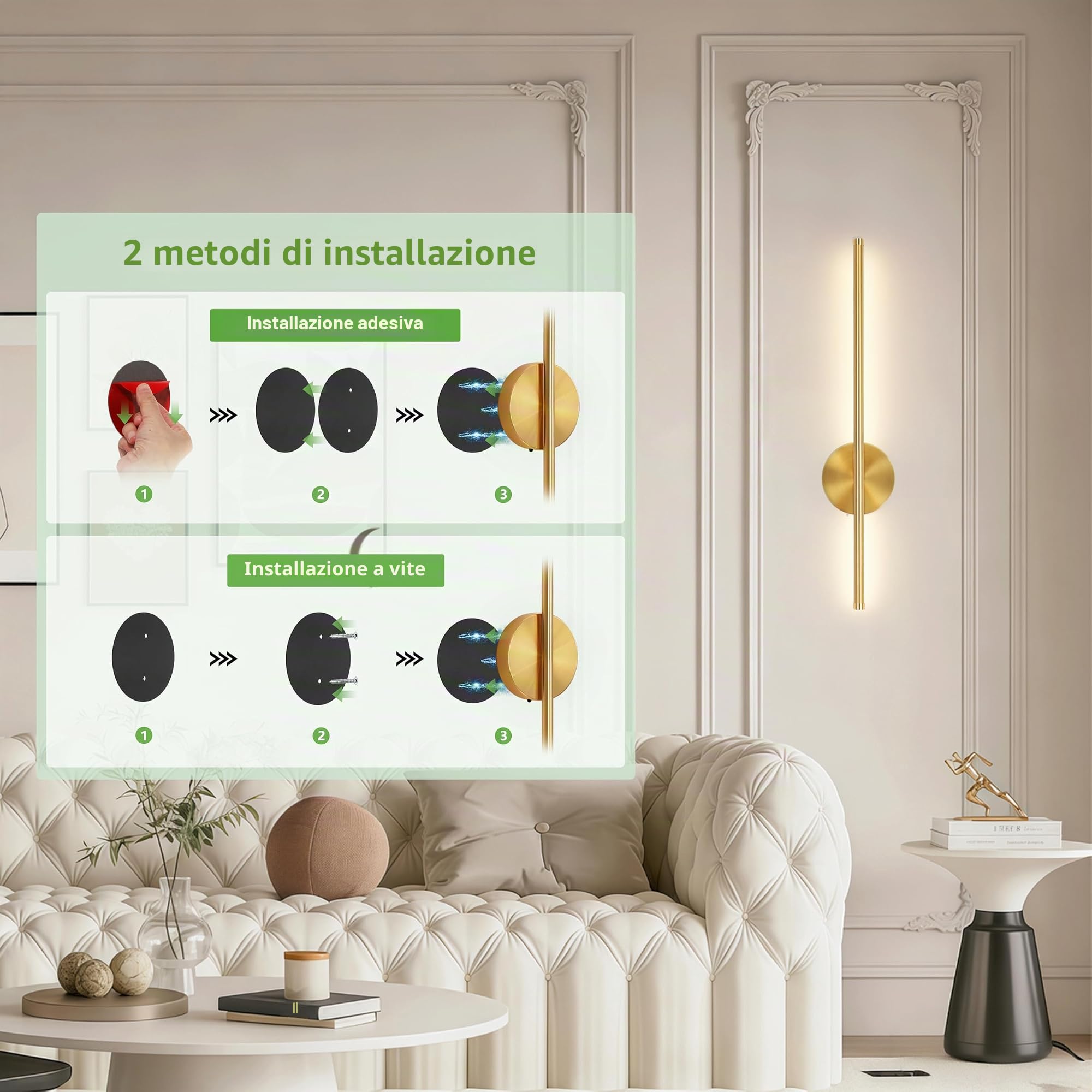 Kimjo Applique da Parete Interno LED, Oro Lampada da Parete Ricaricabile | 4400mAh Applique da Parete a Batteria, Dimmerabile Lampada da Parete con Telecomando, Oro LED Lampada da Muro per Soggiorno