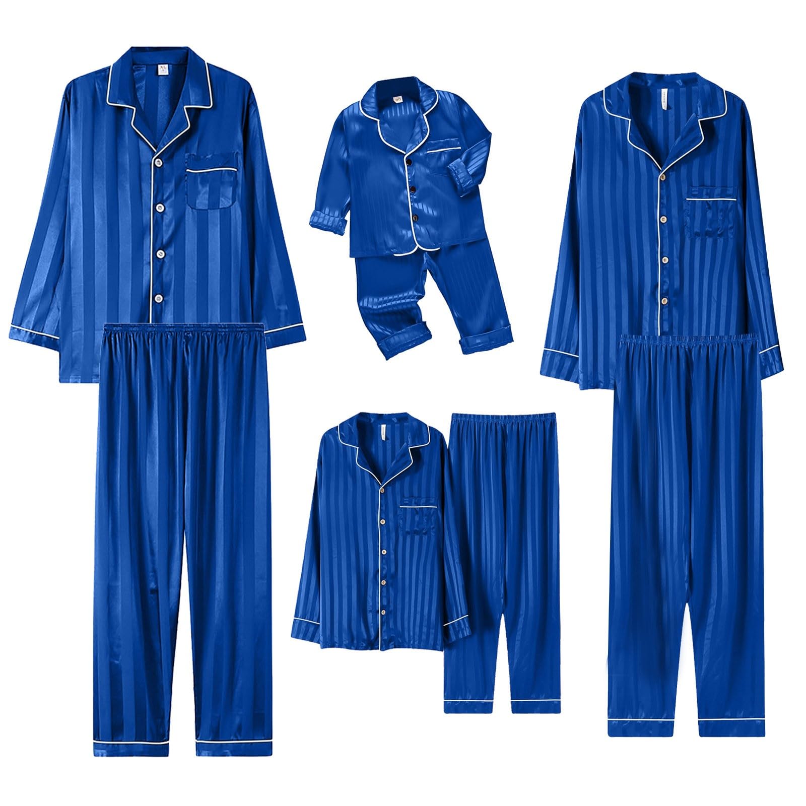 CGGMVCG Silk Satin Family Christmas Outfits Matching Sets Striped Button Down Shirt and Pants Silky Xmas Clothes for Pictures (Blue, 15-16)