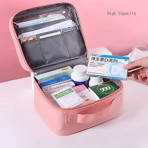 Miniatura 2 de Bolsa de primeros auxilios vacía, bolsa médica de viaje para viajes, camping, senderismo, bolsa médica familiar de gran capacidad (grande, rosa)