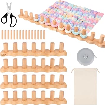 60" Chunky Blankets Loom Kit, Luxiv Cloud Shape Wooden Knitting Loom Frame for Hand Blankets Chunky Knitting Adjustable Length and Portable with Bag, Scissors, Ruler