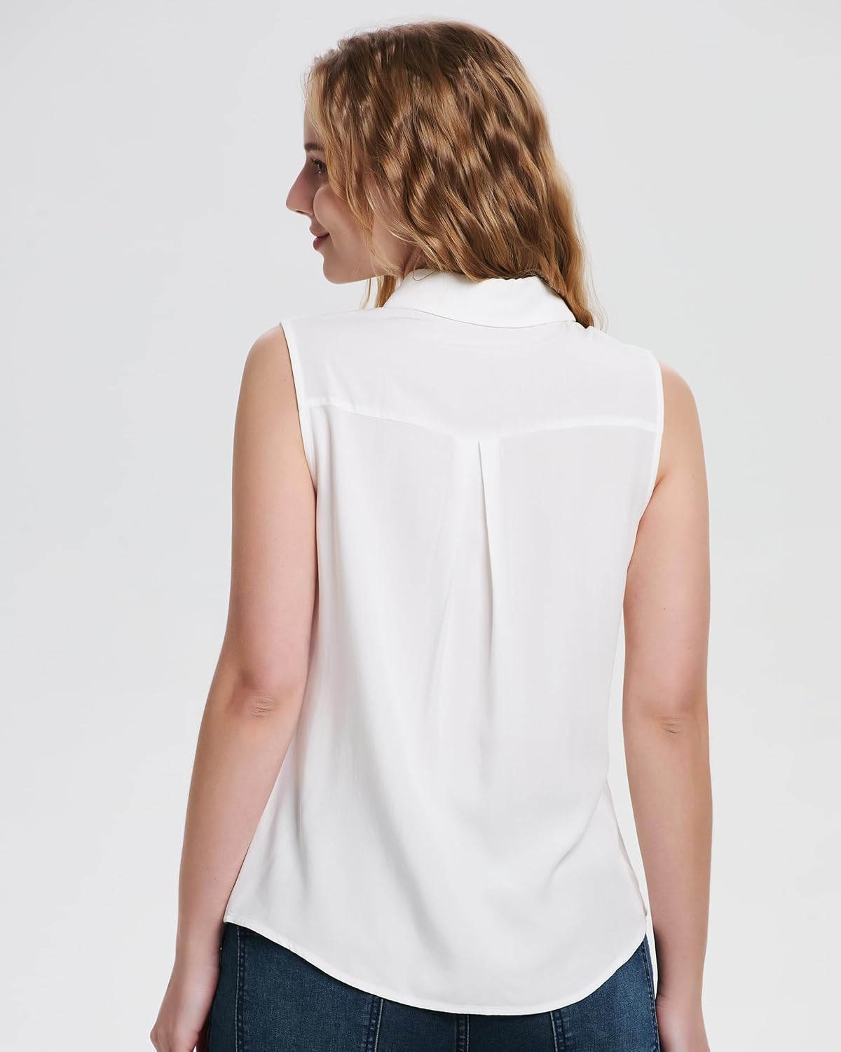 YAMANMAN Womens Sleeveless Button Down Shirts Classical Collared Blouse Casual V Neck Tank Tops - Image 6