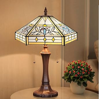 Capulina Tiffany Lamp Mission Hexagon Stained Glass Table Lamp 2-Light