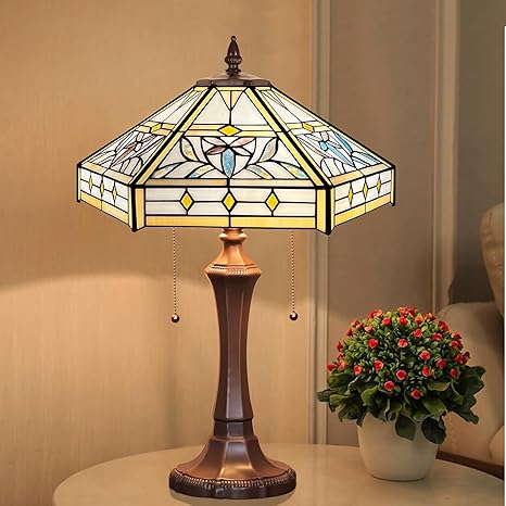 Capulina Capulina Tiffany Lamp Stained Glass Table Lamp 2-Light 16x16x24 Inches Mission Hexagon Virgin Tiffany Style Reading Desk Lamp for Home Office Bedroom Living Room photo 2