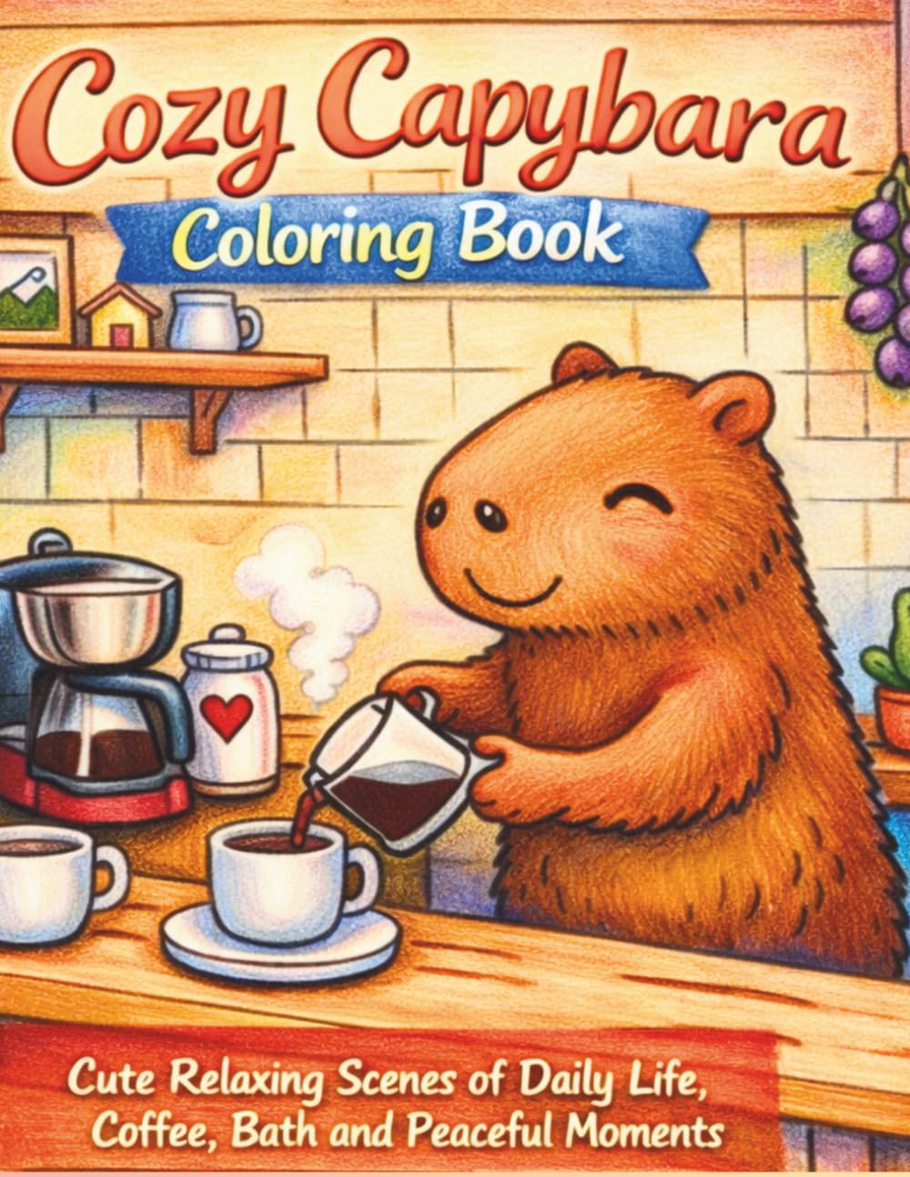 Cozy Capybara Coloring Book: Cute Relaxing Scenes of Calm Life, Coffee, Bath and Peaceful Moments. (Capybara Coloring Collection)