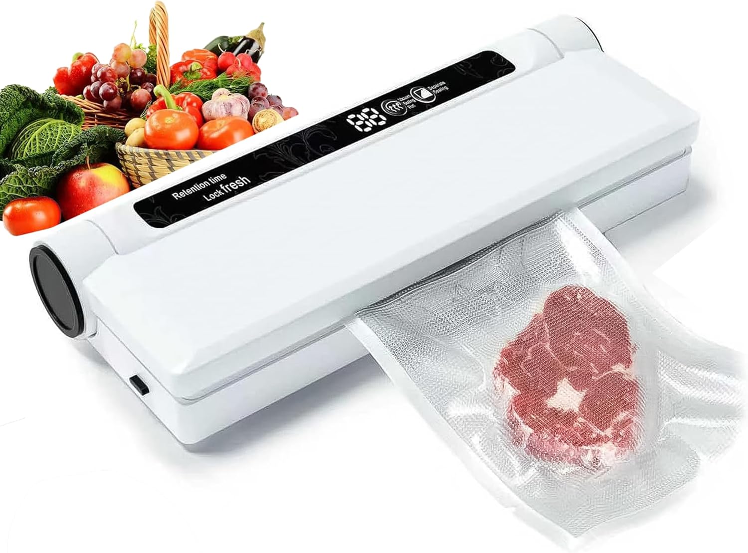 Food Saver Vacuum Sealer Machine - 75KPA Powerful Vacuum Sealer for Food with 20 Bags, Compact Food Vacuum Sealer Machine w/Digital Timer, Easy to Use for Home Kitchen