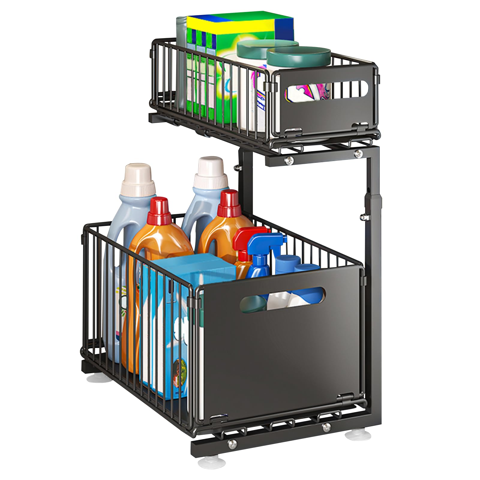 LANTUS Rangements sous Evier 2 Niveaux Organisateur Coulissant,Paniers Coulissants, Empilable,Étagères pour Placard Meuble Cuisine Salle Bain,26,5 x 38 x 48,5 cm (Noir)