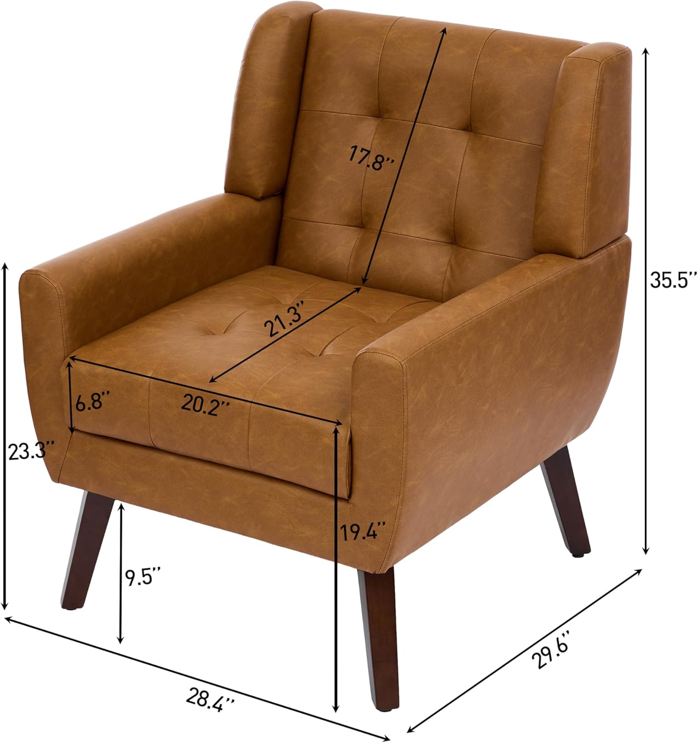 UIXE Faux Leather Accent Chair, Modern Upholstered Club Arm Chair for Living Room, Comfy Armchair Single Sofa Seat with Solid Wooden Legs (Brown)