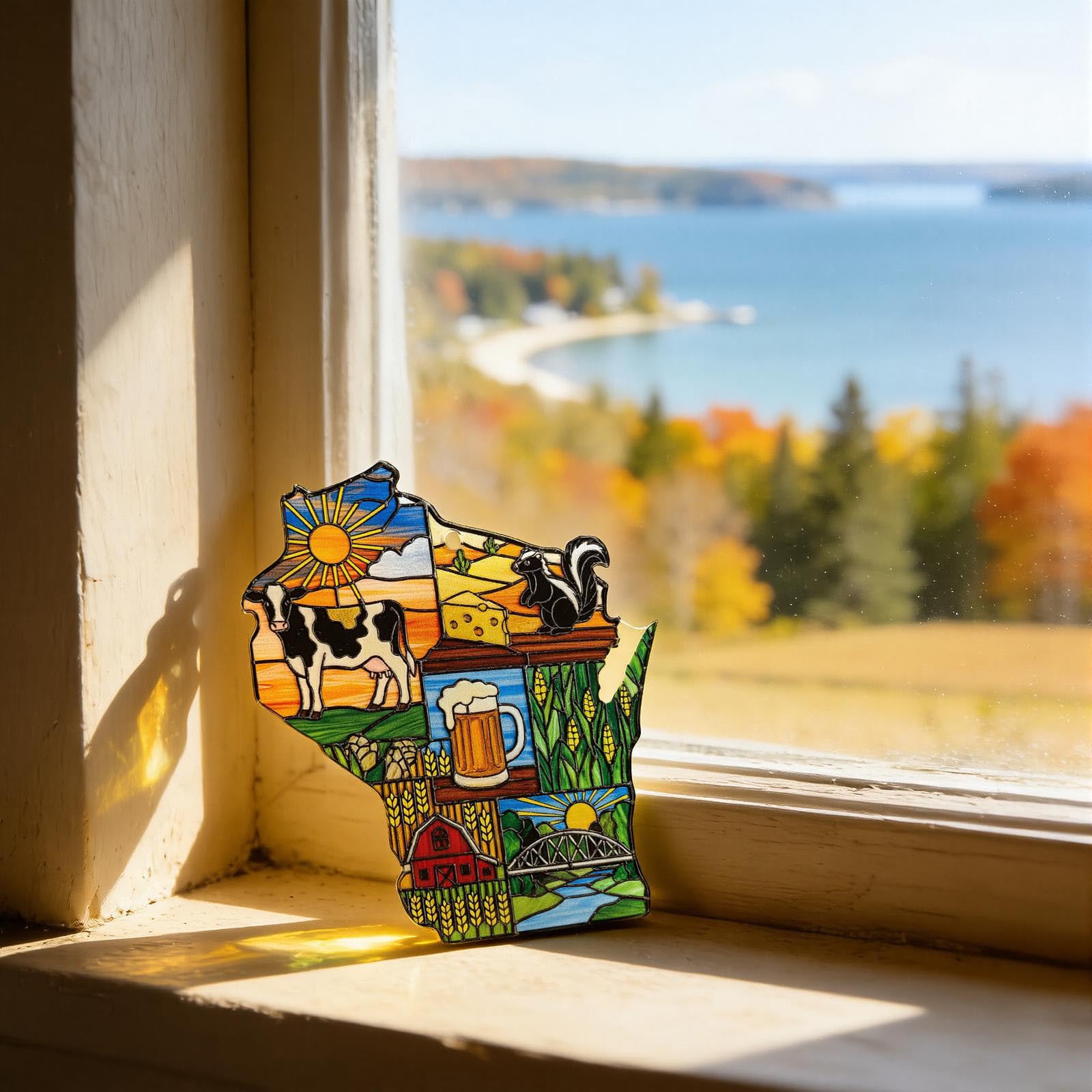 Wisconsin Acrylic Suncatcher Ornament Window Hanging Landmarks Scene Souvenir Christmas Tree Decorations Housewarming Keepsake Gifts for Travel Lovers