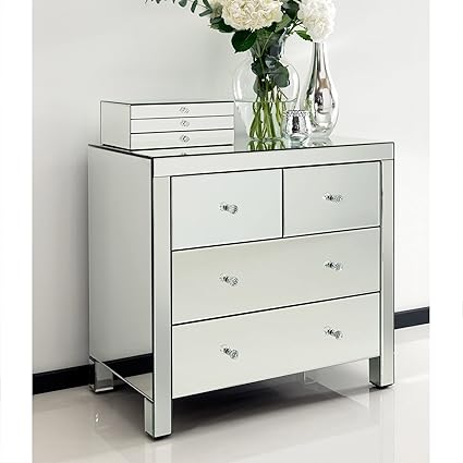 Homesdirect365 Crystal Mirrored Chest 4 Drawer | Assembled Chest of ...