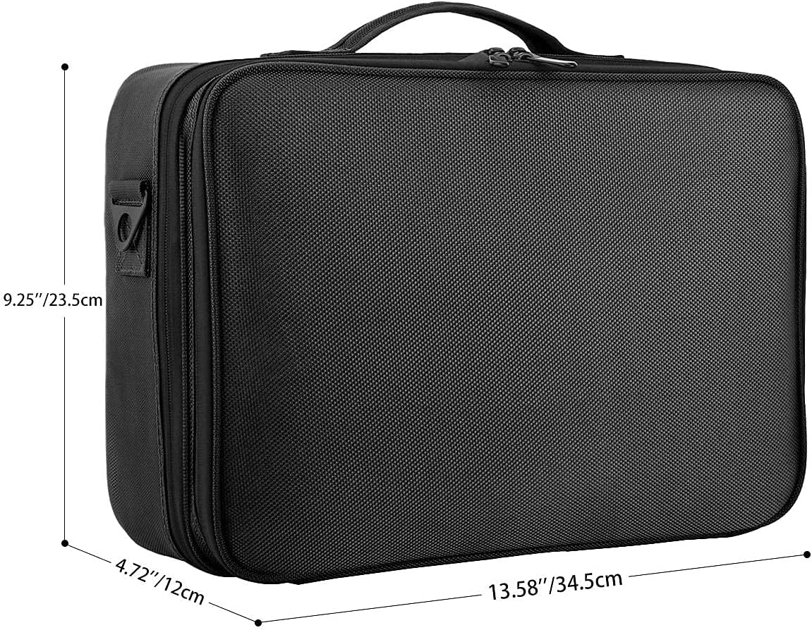 MoKo Travel Cosmetic Bags, Professional Nylon Cosmetic Makeup Case Bag Box Organizer with Handle & Adjustable Dividers Compartments for Cosmetics Makeup Brushes Tools Skincare Products, Small – Black : Beauty & Personal Care