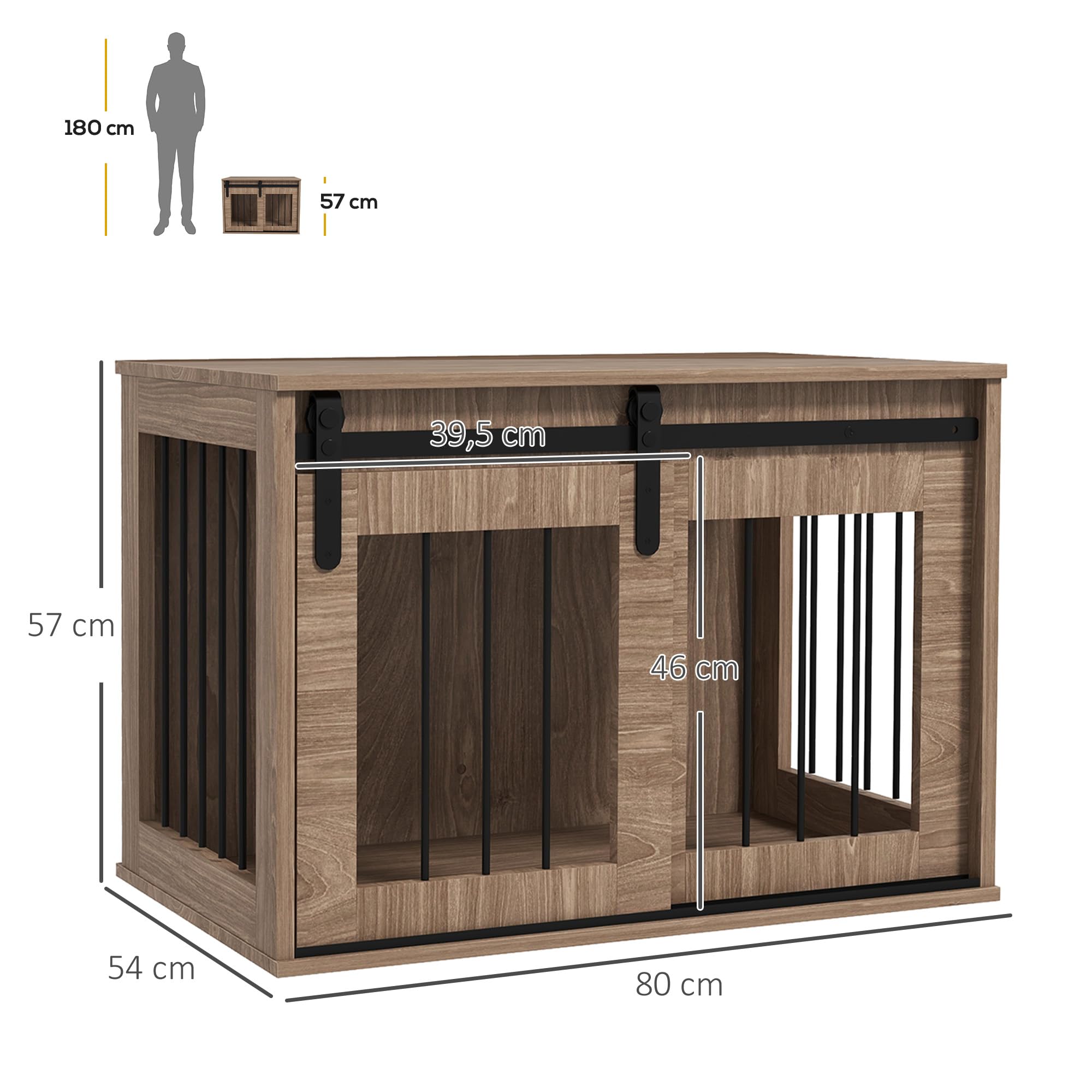 PawHut Klatka dla psa Domek dla psa Kryty mebel Klatka dla psa 1 drzwi przesuwne, stolik pomocniczy, efekt drewna, wymiary 57H x 80 L x 54 l, brązowy