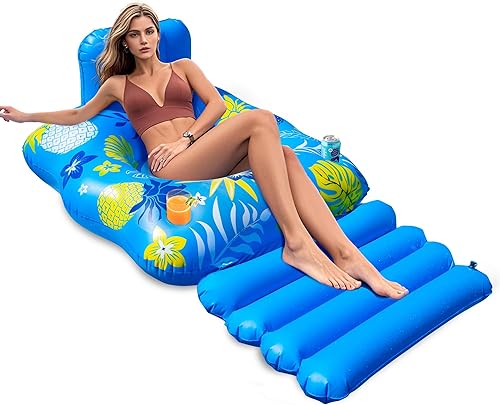 Vista 8 de JOSEN Inflatable Pool Lounger Float, Heavy Duty Pool Floats for Adults with Innovative Footrest&Cup Holders, Pool Chair for Swimming Pool, River