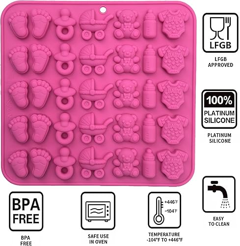 Miniatura 4 de Molde de chocolate para baby shower, 2 piezas, para chupete, de silicona, para pies de bebé, moldes para cunas de biberón, tamaño de bocado, moldes