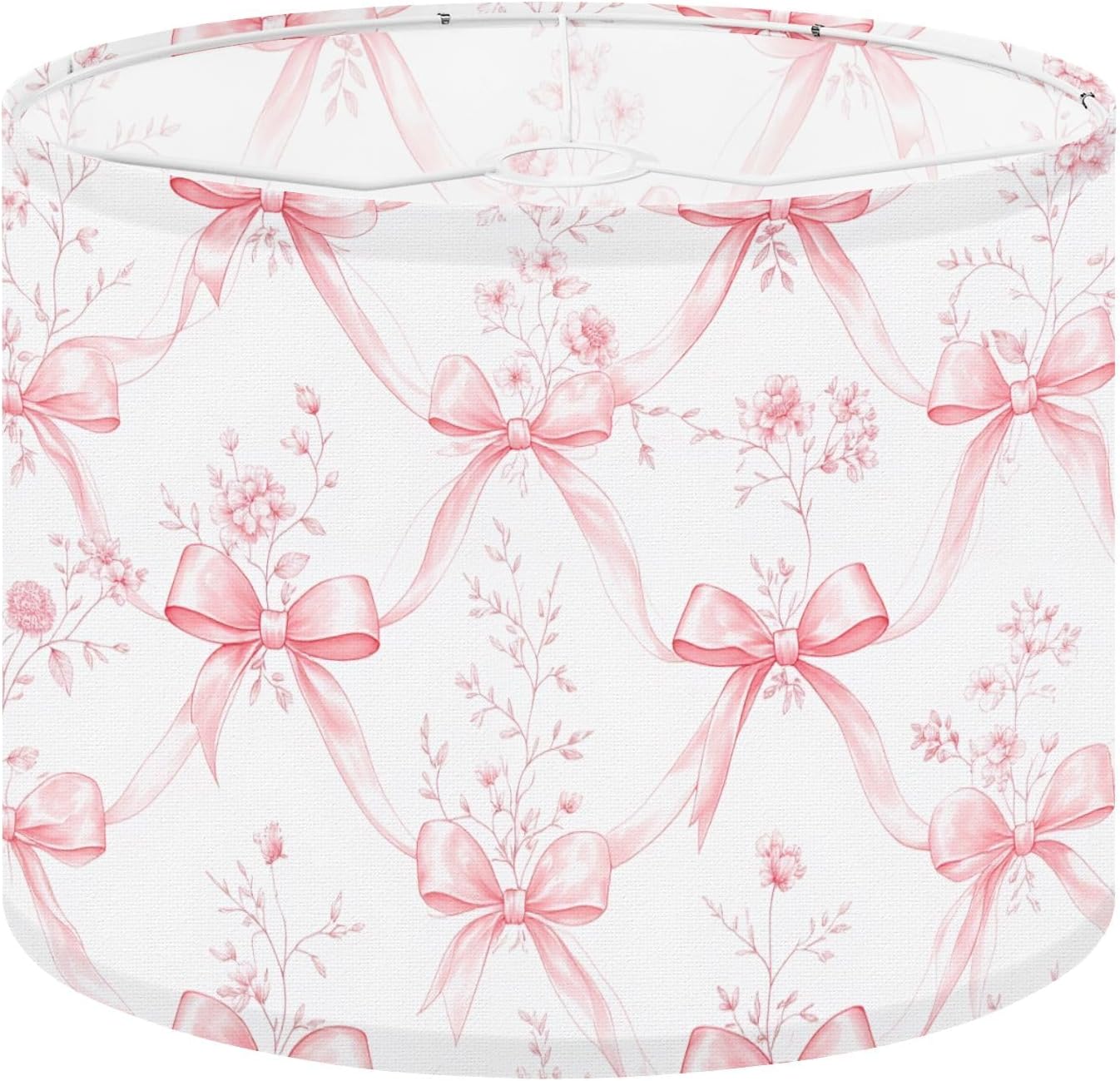 Drum Lamp Shades, 13" x 10" Small Lampshades with Pink Bow Floral Flower Cute Coquette Bows Girls Room, Boho Lamp Cover for Table & Floor Lamps, Modern Farmhouse Easy Assembly Decor