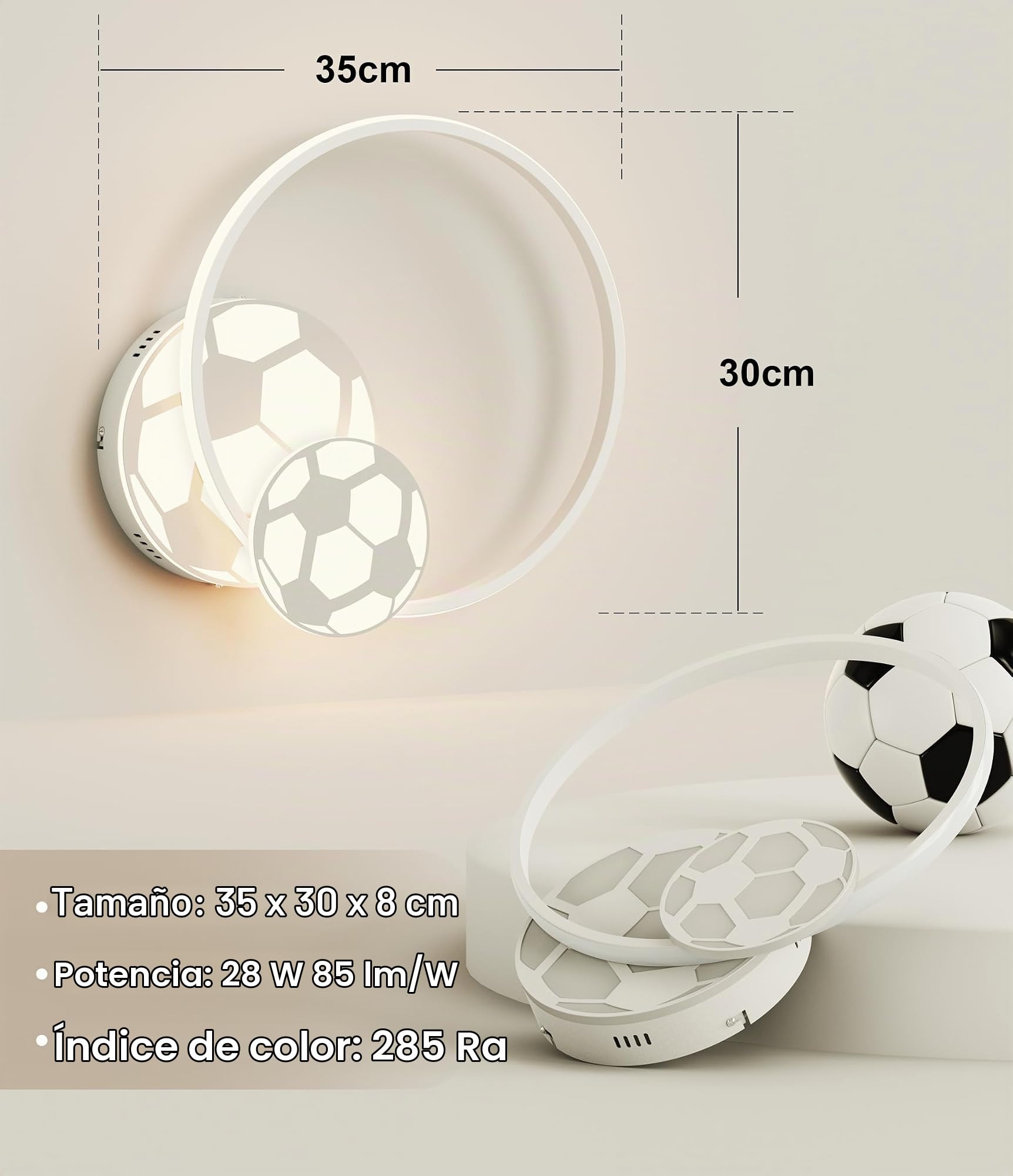 35CM 34W Lampara Infantil Techo, Lámpara de techo Fútbol LED Regulable con Control Remoto 3000-6000K, Lámpara LED para habitacion de bebé Plafon Led Techo para Dormitorio