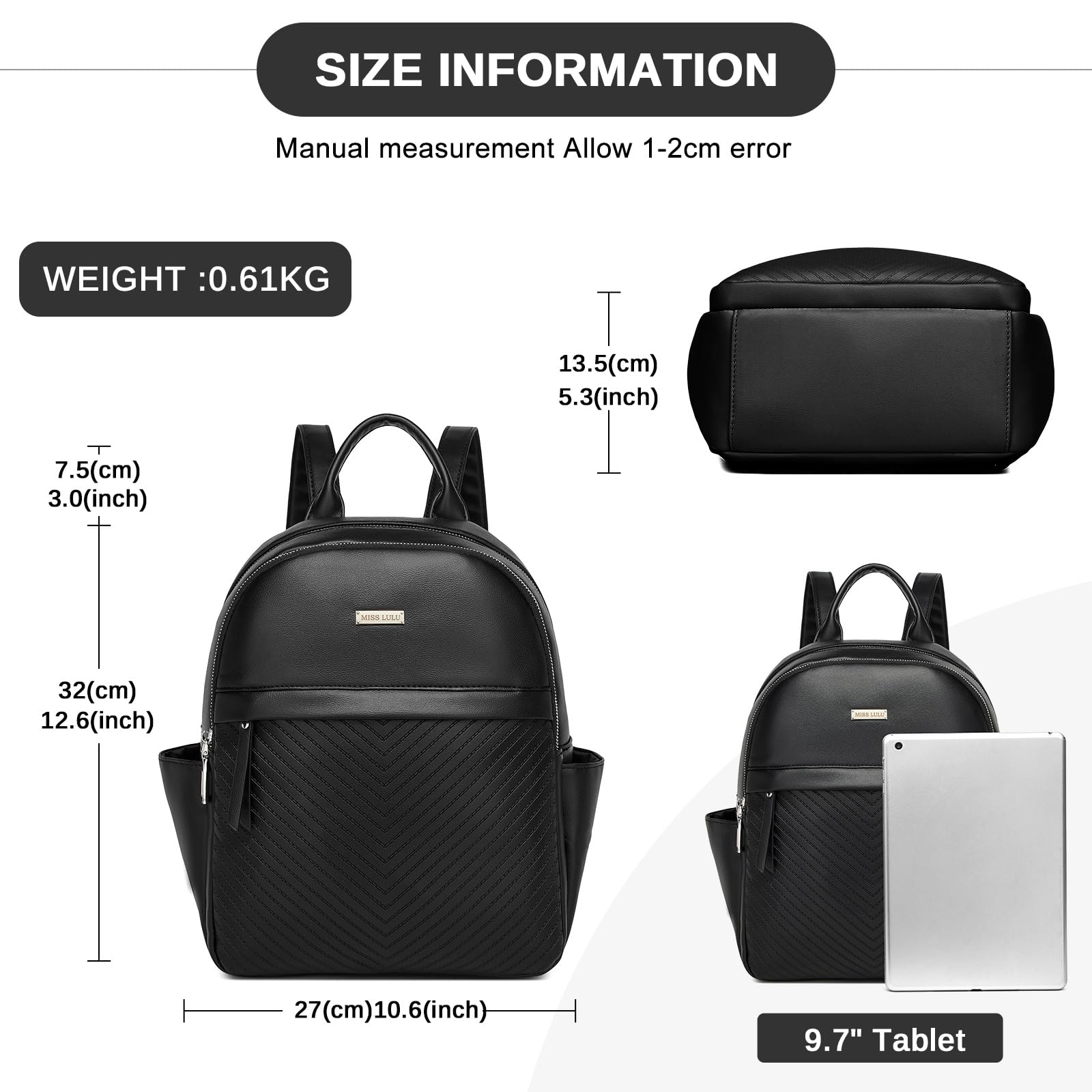 Miss Lulu Sac à dos femme élégant en cuir PU, sac à dos pour femme, imperméable, sac à dos pour travail, étude, voyage et shopping
