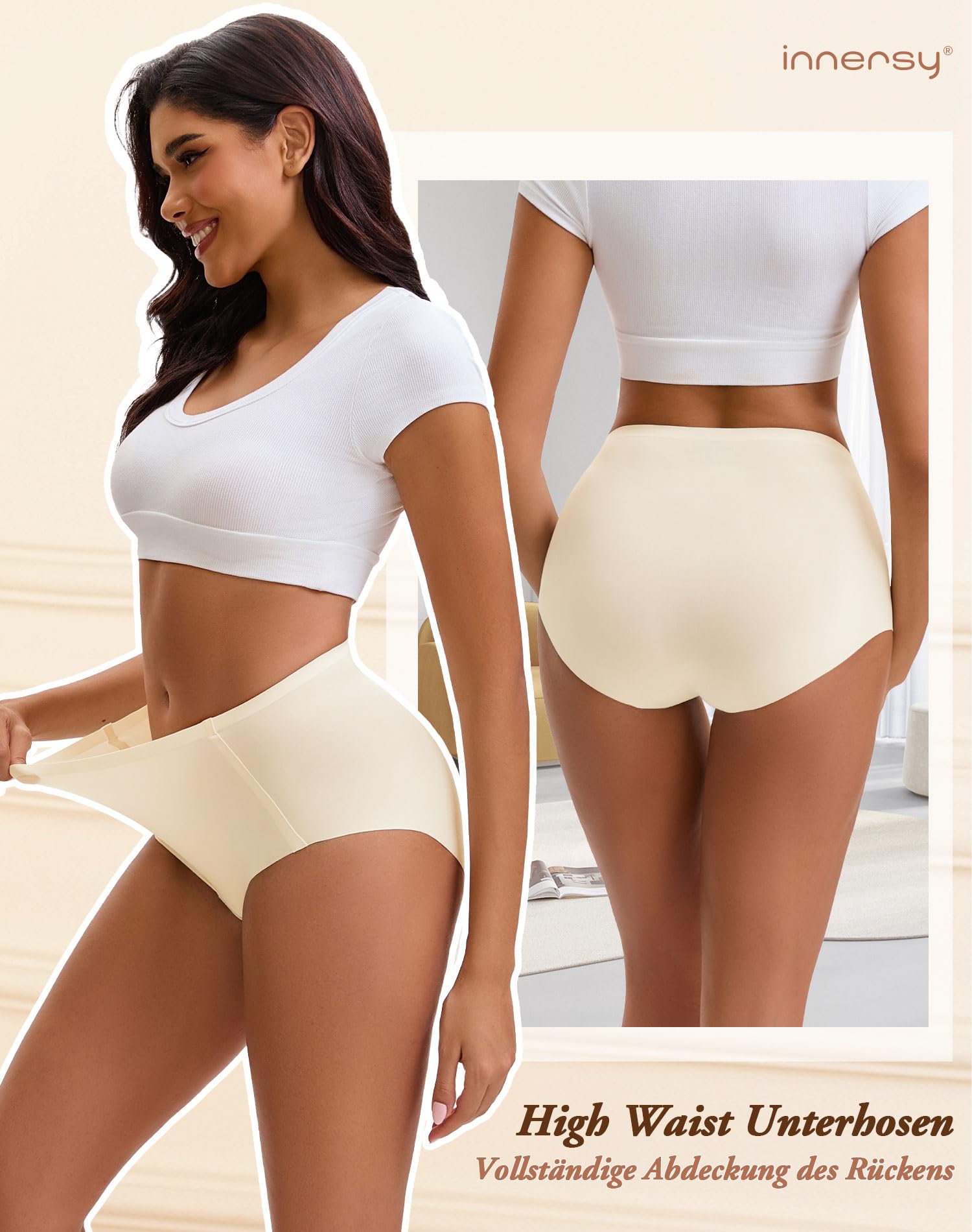 INNERSY Bragas sin Costuras Mujer Cintura Alta Braguitas Invisibles Microfibra Elástico Pack de 4