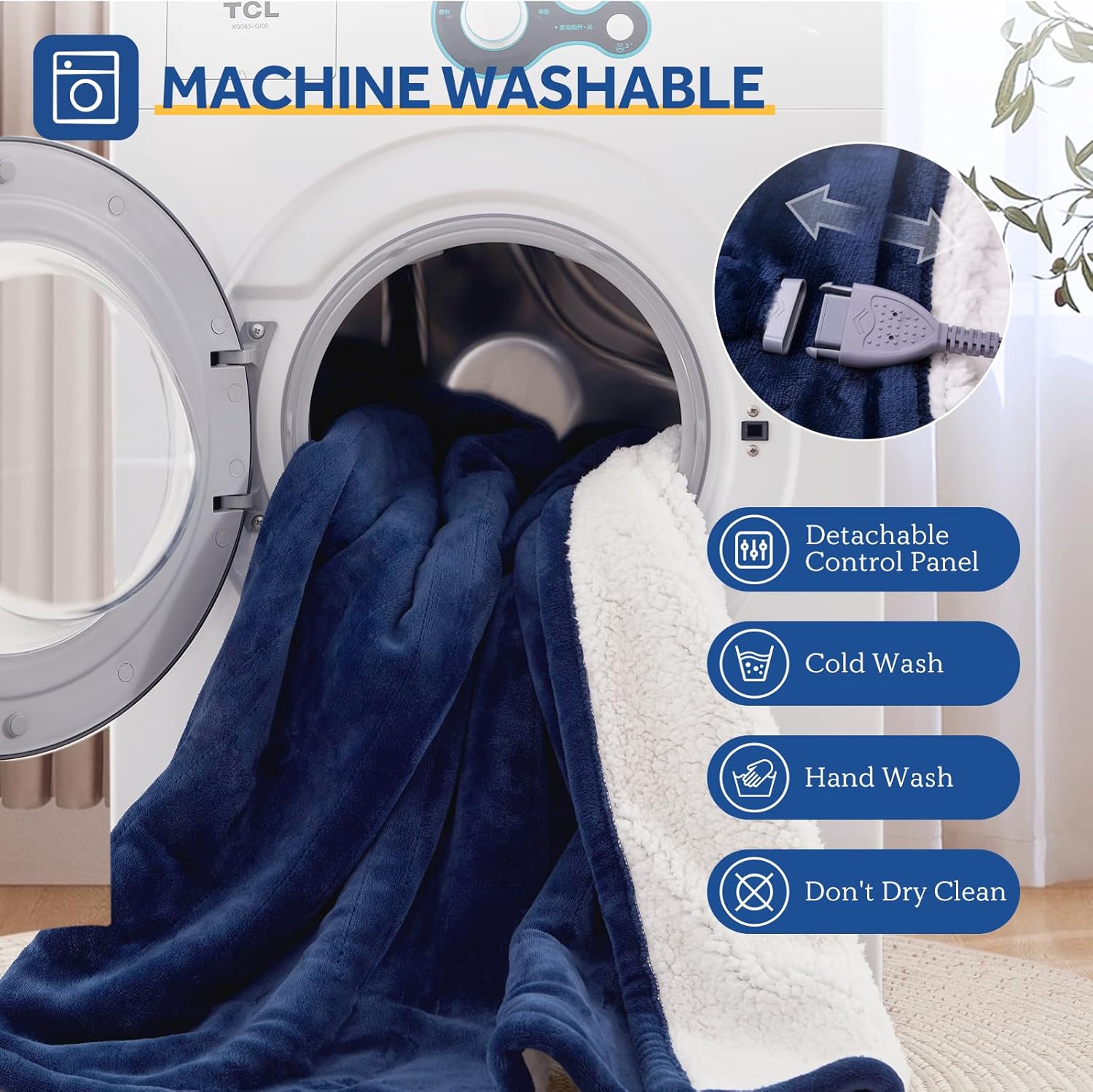 Sealy Electric Blanket Throw Size 50"*60",Super Cozy Flannel to Sherpa Reversible Heated Blanket Throw with 6 Heating Levels & 2-10 Hours Auto Off Overheating Protection Machine Washable,Navy - Image 8