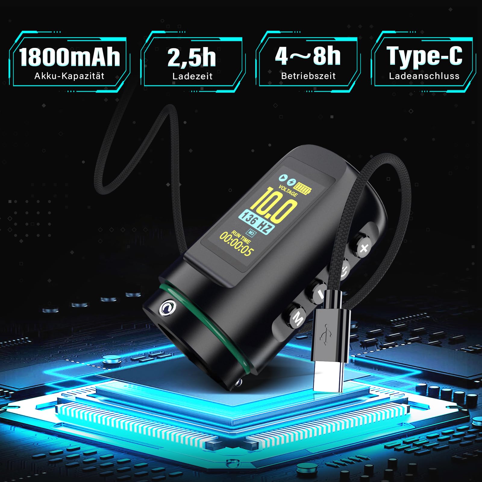 RHEIN Wireless Maschine Set mit 1800mAh Akku Power Einstellbarer Hub Tragetasche 20PCS Cartridges 7 Farbe Kabellos Stift Machine Komplettes Zubehör Set RN-TKE602AEU-1