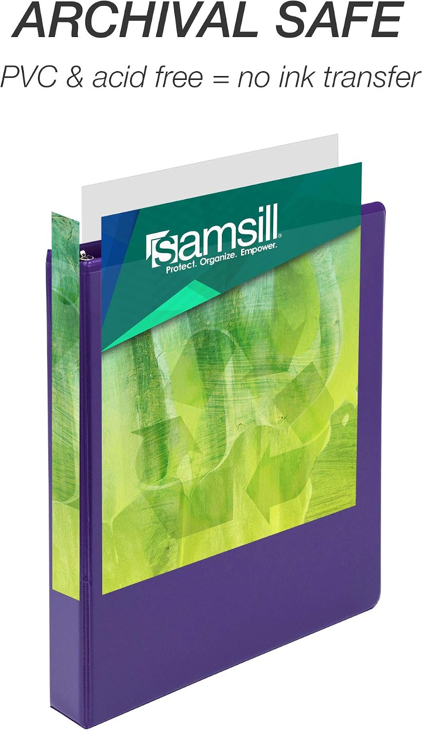 Samsill 17338 Earth’s Choice Biobased 3 Ring View Binders, 1 Inch Round Ring, Up to 25% Plant Based Plastic, USDA Certified Biobased, Customizable Cover, Purple