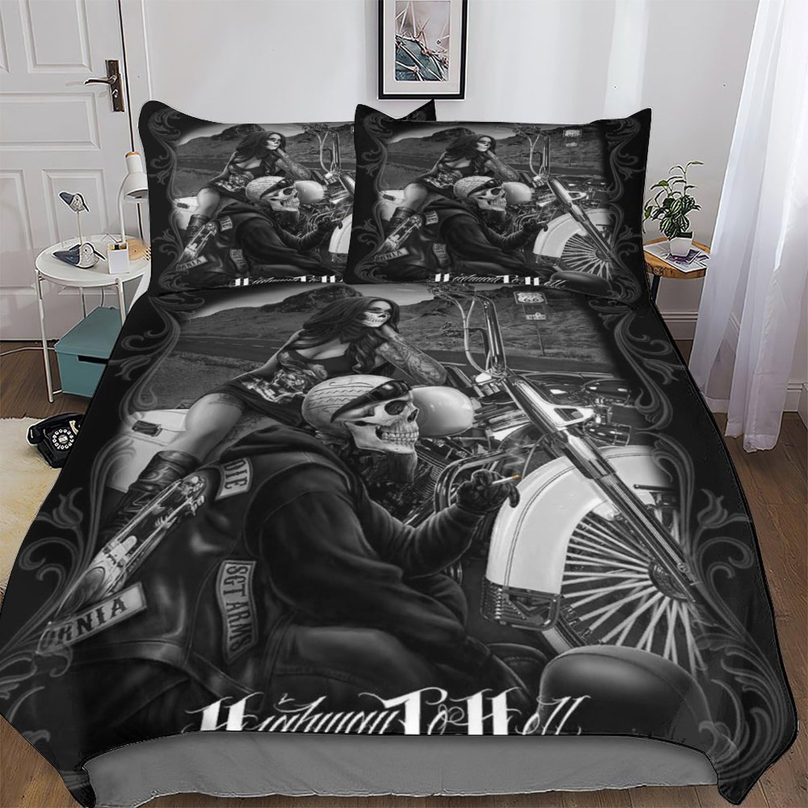 Housse de couette squelette 220x240 cm en microfibre avec ses deux taies d'oreiller
