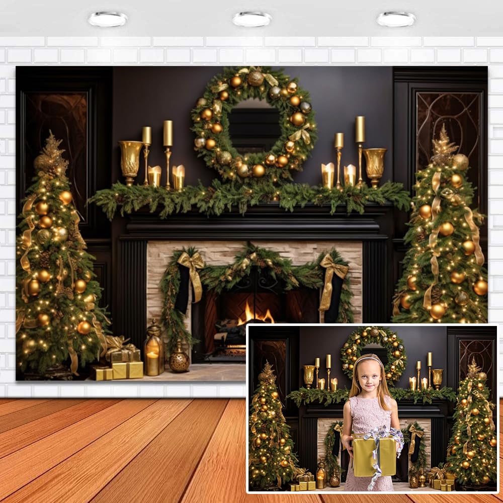 Leowefowa 12x8ft Vinyl Luxury Fireplace Background Christmas Tree Backdrop Xmas Gifts Stocking Winter Holiday Photo Backdrop Happy New Year Party