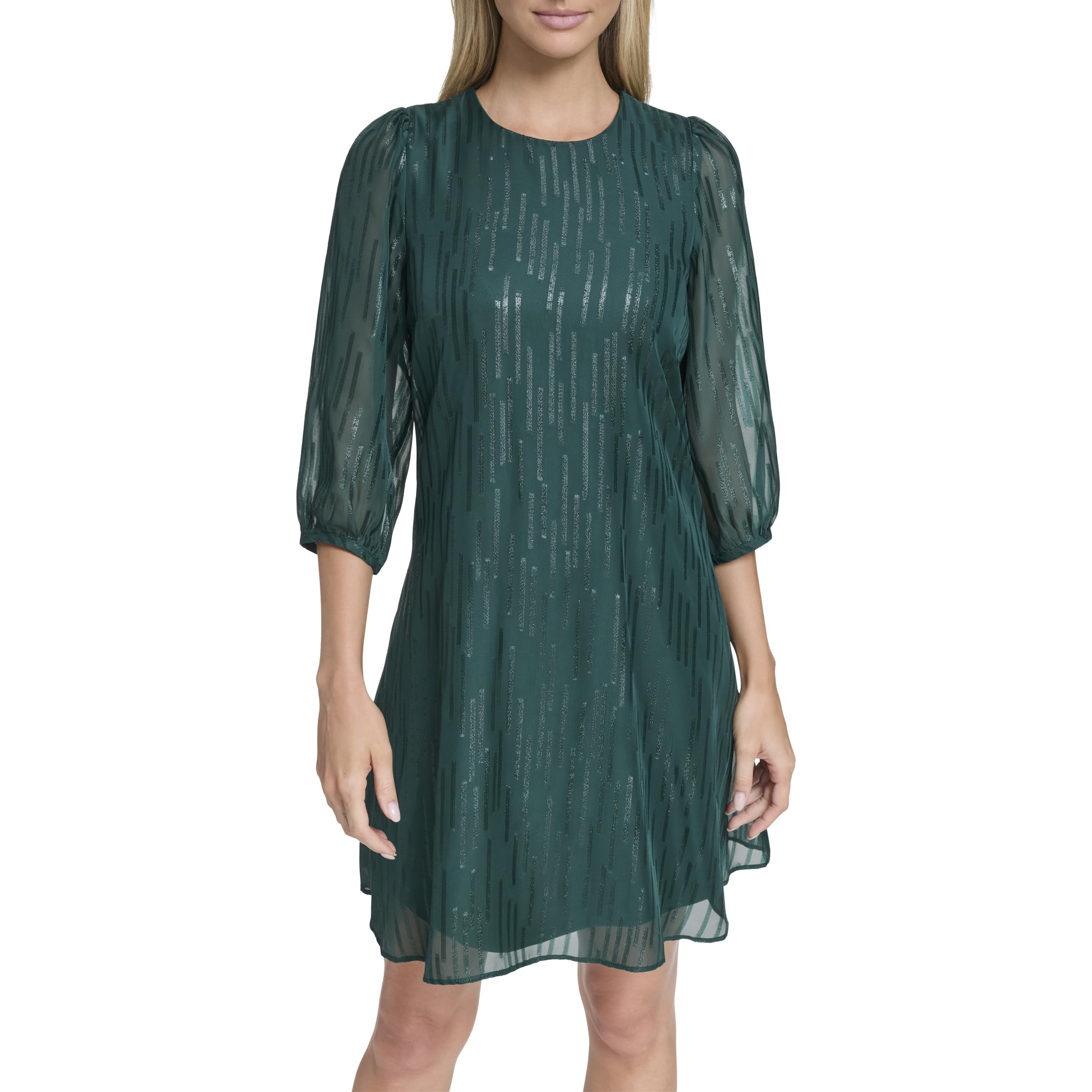 Calvin Klein Womens 3/4 Balloon Sleeve Lace Mini Shift Dress