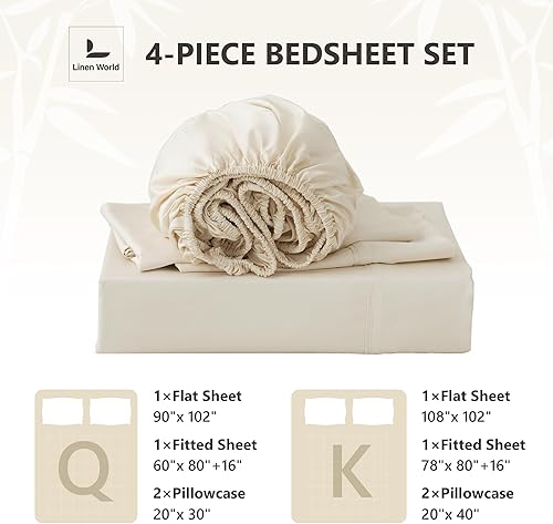 Miniatura 6 de Juego de sábanas refrescantes de 400 hilos, rayón derivado del bambú, bolsillo profundo de hasta 16 pulgadas, 4 piezas suaves y sedosas,