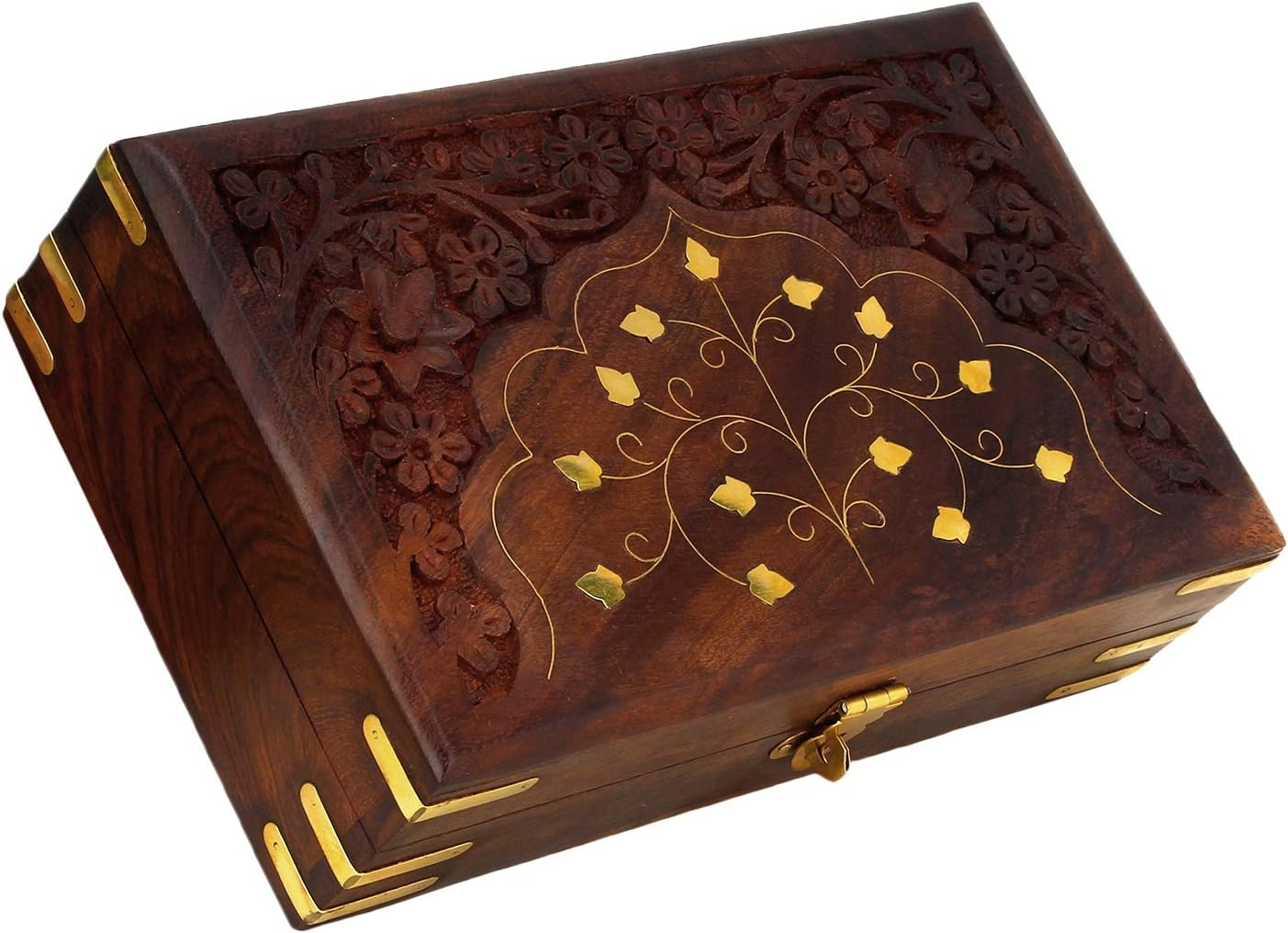 Ajuny Handmade Wooden Jewellery Box with Brass Inlay for Women, Brown, 8 x 5 Zoll - Image 5