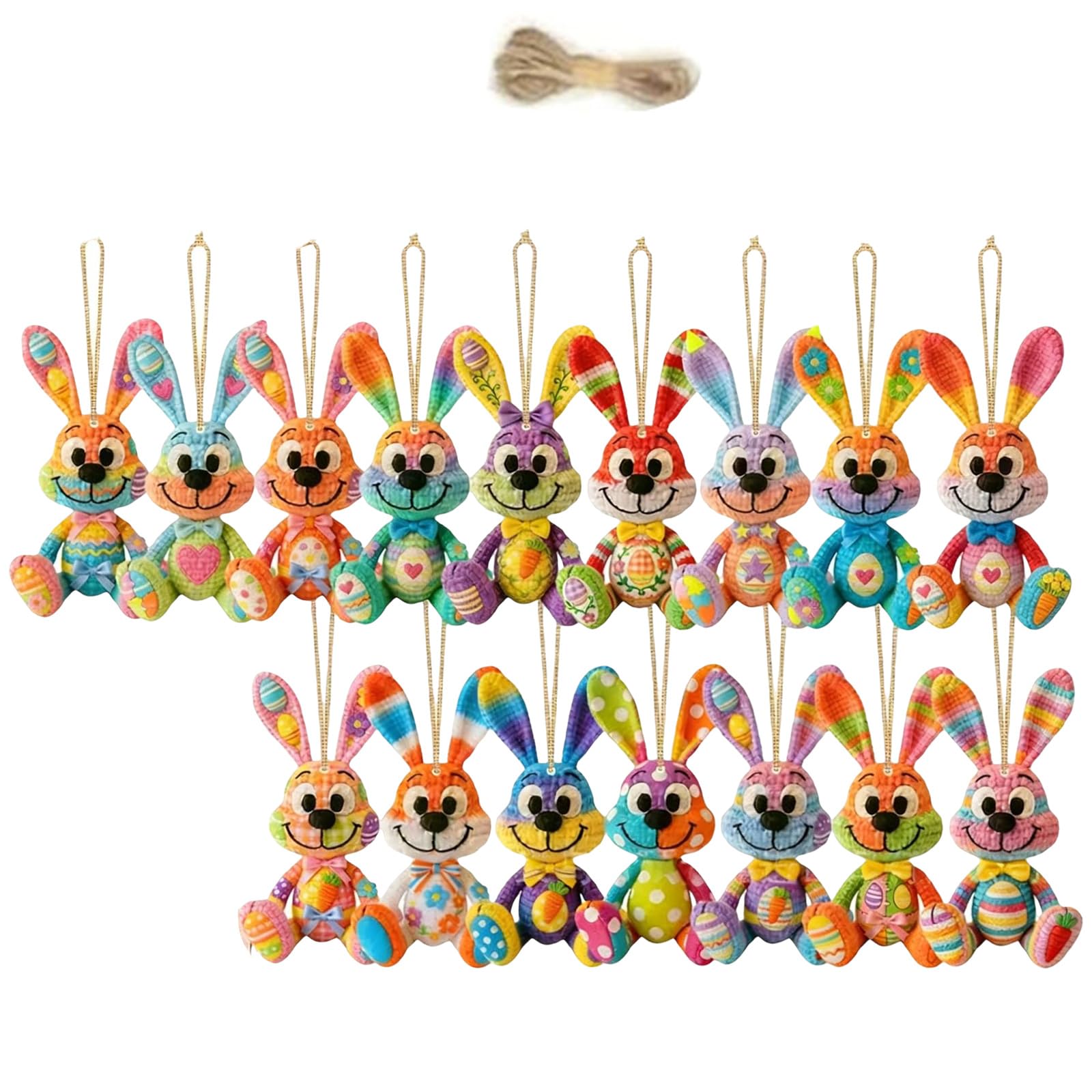 Buxuaaaa 16 / 32Pcs Artistic Wooden Easter Hare Ornament Colorful Wooden Hare Figure Decoration for Easter Festival Celebration Colorful Conies Ornamentation