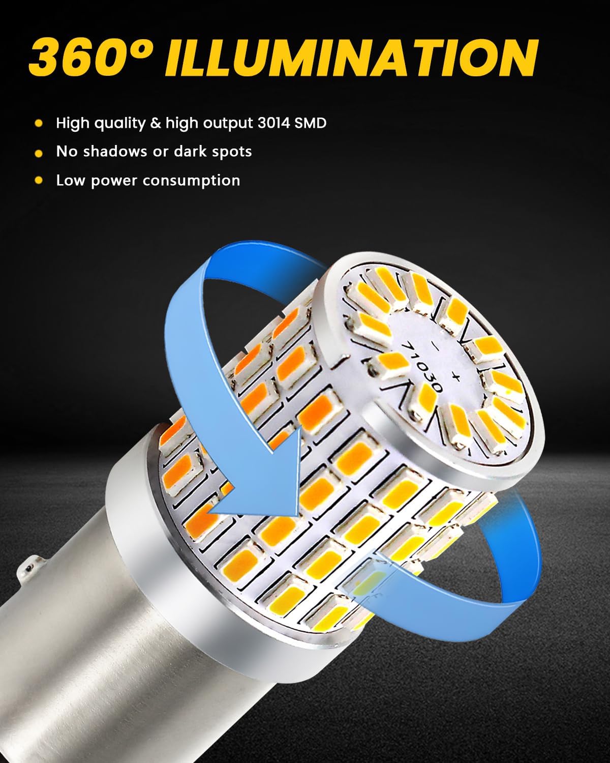 PHINLION 2057 1157 Orange Yellow LED Bulbs Super Bright 72-SMD 1034 2357 7528 Amber LED Bulb for Turn Signal Blinker Parking Side Marker Lights, Pack of 2