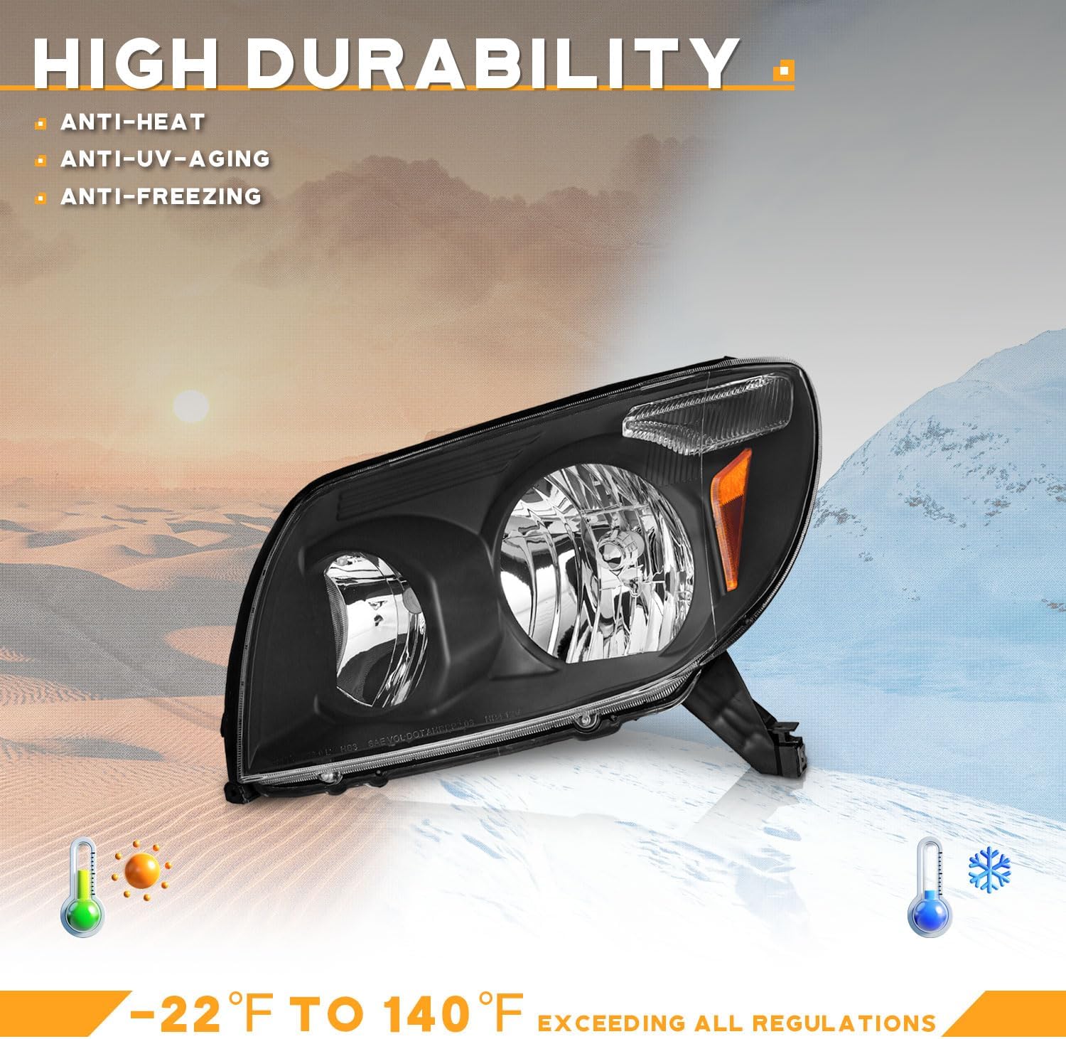 WEELMOTO Headlights for 2003 2004 2005 Toyota 4Runner, Compatible with 03 04 05 Toyota 4Runner Limited SR5 Sport Halogen Headlight assembly, Black Housing Amber Reflector L+R
