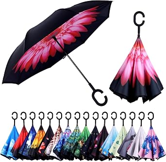Inverted Umbrella, Windproof Reverse Umbrellas for Rain and Sun | Upside Down Design, 49 Inch, Double Canopy, C-Shaped Handle, Self-Standing, Drip-Reducing for Car Entry and Commuting