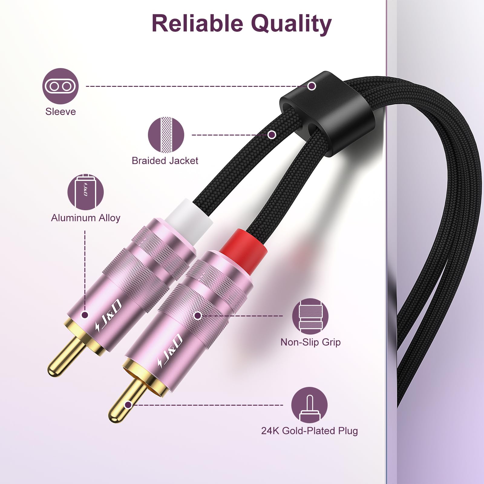 KabelDirekt – Cavo audio RCA da 2 maschi a 2 maschi, intrecciato – 2 m – Cavo audio stereo particolarmente resistente e con una qualità sonora brillante (cavo RCA, Home Cinema, analogico