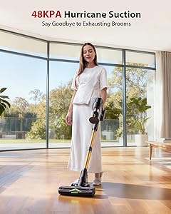 XenonLab Cordless Vacuum Cleaner, 75Mins/48KPa/600W Self-Standing Stick Vacuum Cleaners for Home, Rechargeable, Lightweight, Anti-Static&Anti-Tangle Brush, for Hard Floor, Carpet, Hardwoods, Pet Hair