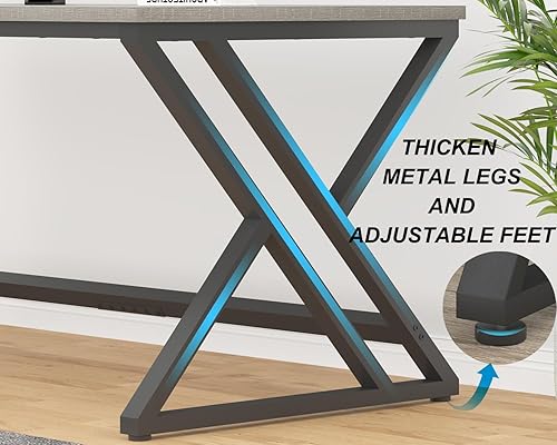 Miniatura 5 de HSH Escritorio de oficina moderno 70.8, escritorio grande y largo de metal para computadora, escritorio industrial doble ejecutivo para dos