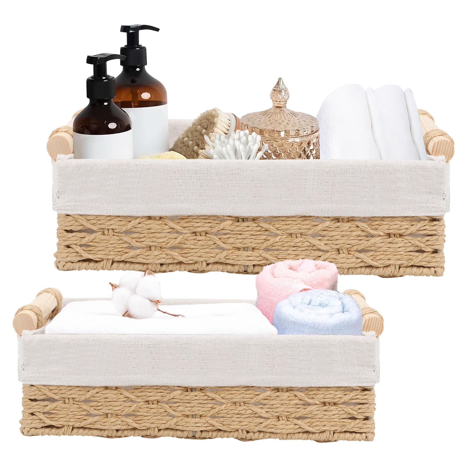 GAESHOW 2 cestas de almacenamiento trenzadas, cestas organizadoras, cestas decorativas para estantes, cestas de almacenamiento para baño, cocina, hogar, escritorio (beige)