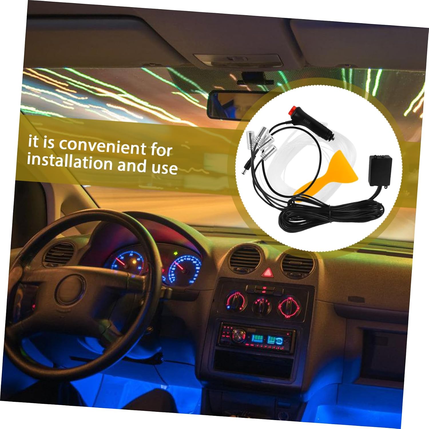 Luxshiny 1 Set Car Interior LED Atmosphere Light Kit with Fiber Optic Strips Multi Color Remote Control for Vehicle Interior Ambiance Enhancement