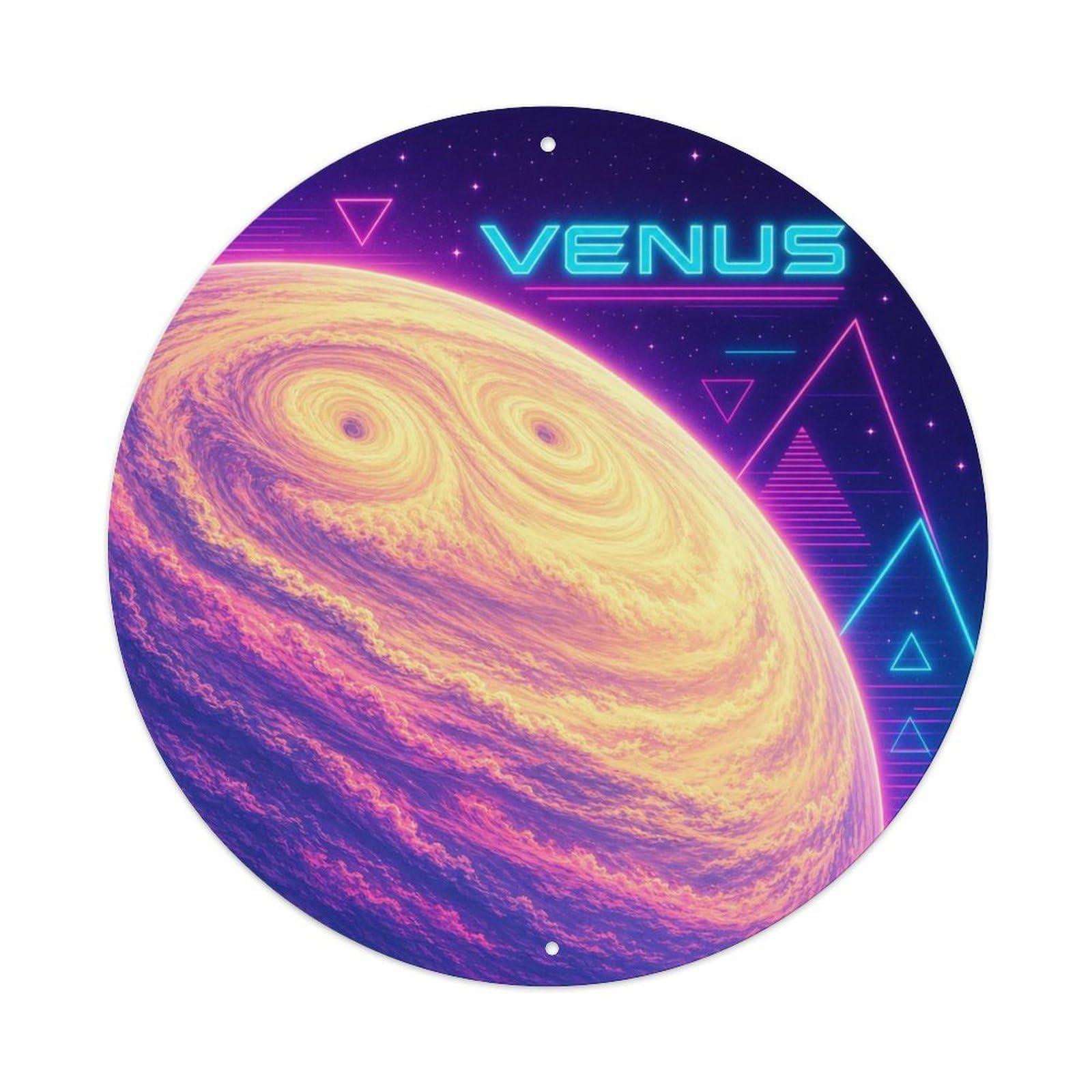 Deep Space Celestial Venus Planet Astral Metal Tin Sign Plaque Wall Decor for Cafe, Man Cave, Club Bar, Office, Home Garden Round Metal Poster 8x8Inch