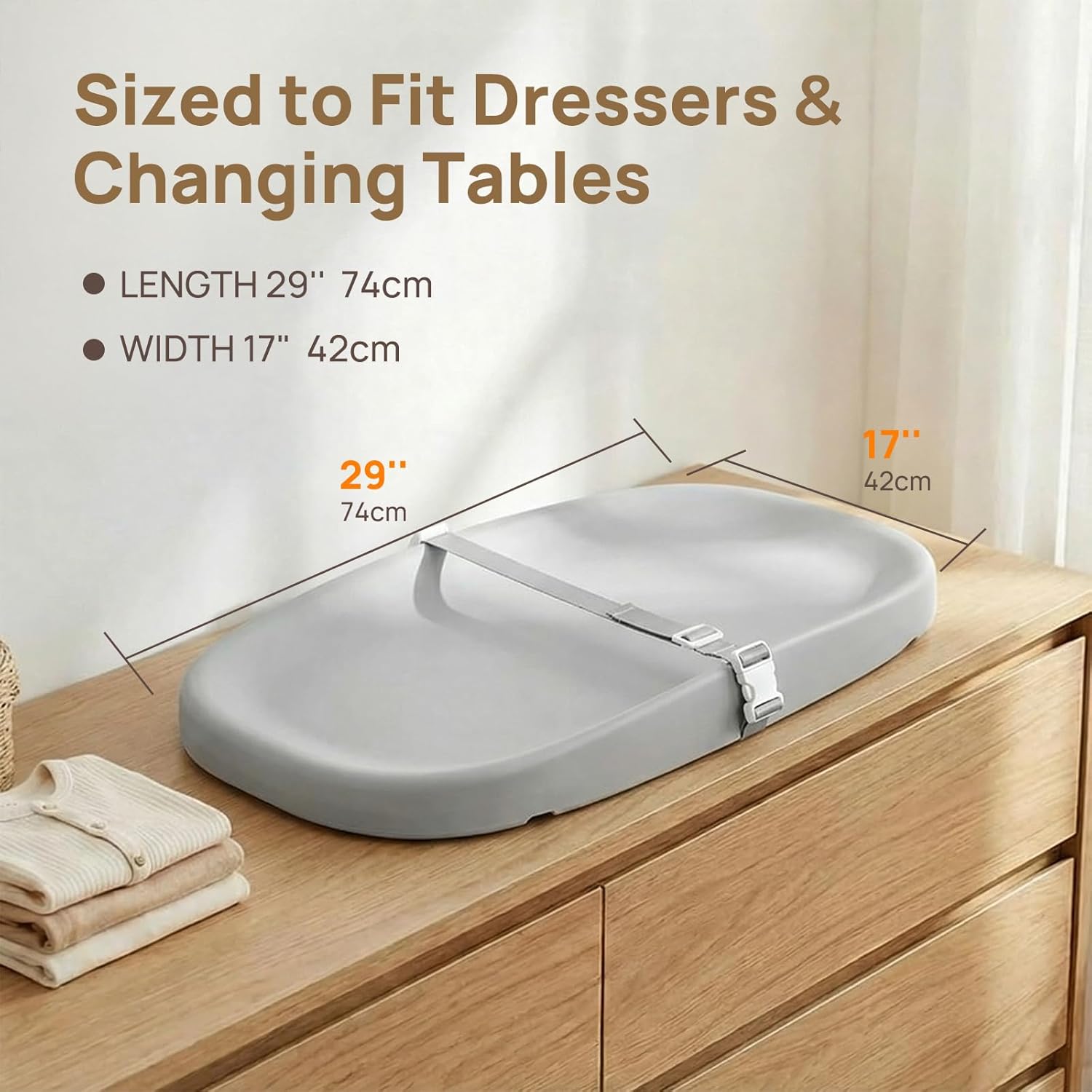 Papablic Baby Changing Pad – Soft & Wipeable Diaper Changing Table Mat for Dresser Bed Sofa, Built-in Safety Belt, Non-Slip, Waterproof, Easy to Clean – Gray, Ideal Gift for New Parents