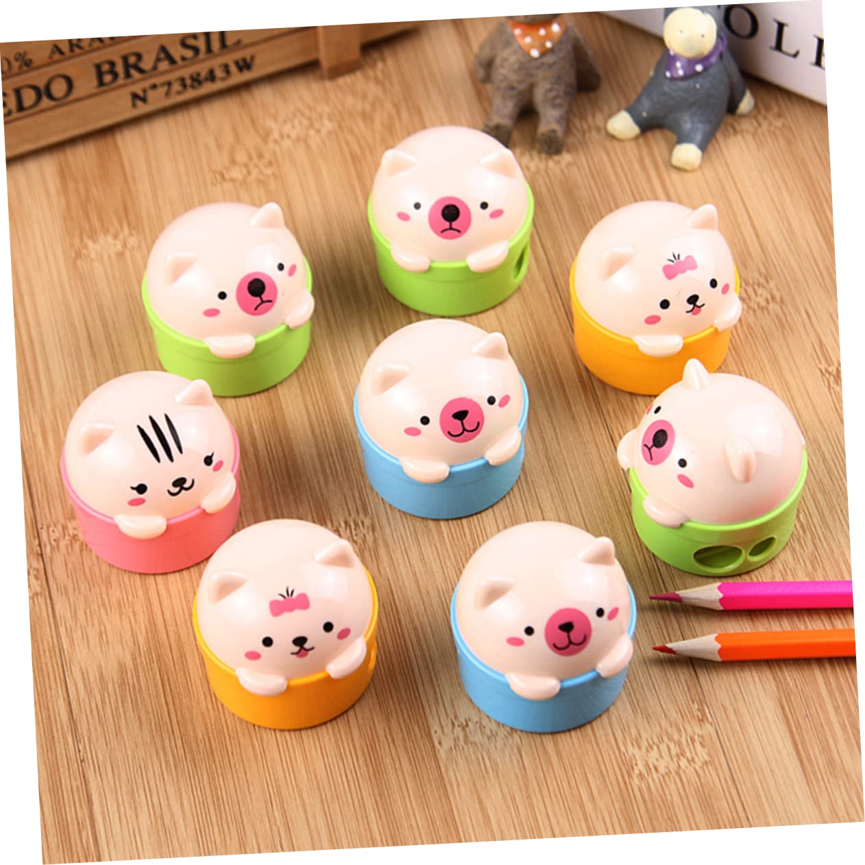 Set Di 3 Temperamatite A 2 Fori Per Ragazzi E Ragazze Piccolo E Portatile A Tema Cartone Animato Con Gatto E Orso Senza Impugnatura 8 Pezzi * 3 Casuali