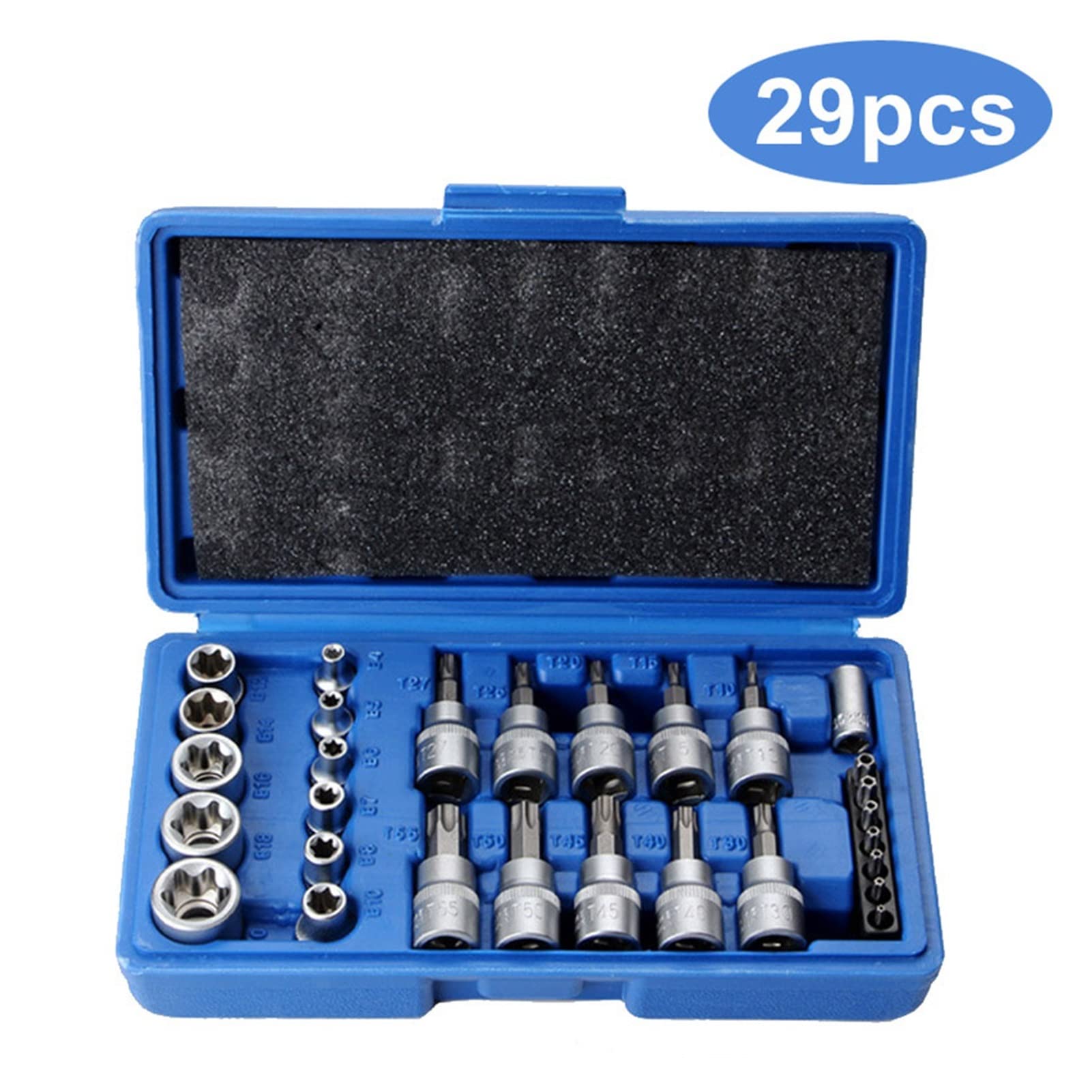 yaoqijie Gniazdo Torx Star Set & Bit Male Kobieta E Gniazda z Torx Narzędzie Ki, zewnętrzny moment obrotowy Gniazdo Ustaw narzędzie do naprawy silnika lasting (Color : 29PCS)