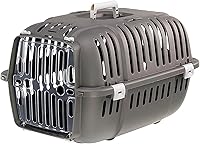 Ferplast Jet 10 Hard-Sided Pet Carrier for Toy Dogs & Small Cats - Easy Buckle Assembly, Lightweight, 18.5x12.6x11.4in Gray