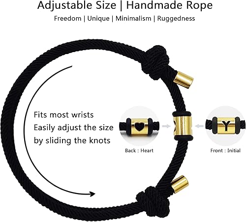 Miniatura 2 de Pulsera con iniciales para hombres, pulseras con dije inicial para niñas, mujeres, cuerda trenzada ajustable, pulseras de paracaídas hechas a mano