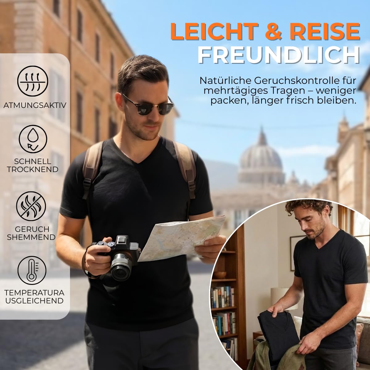 menique 100% Merino Wolle T-Shirt Herren Funktionsshirt Laufshirt Wandern Reisen Unterhemd Thermo Basisschicht Atmungsaktiv Kurzarm Sportshirt