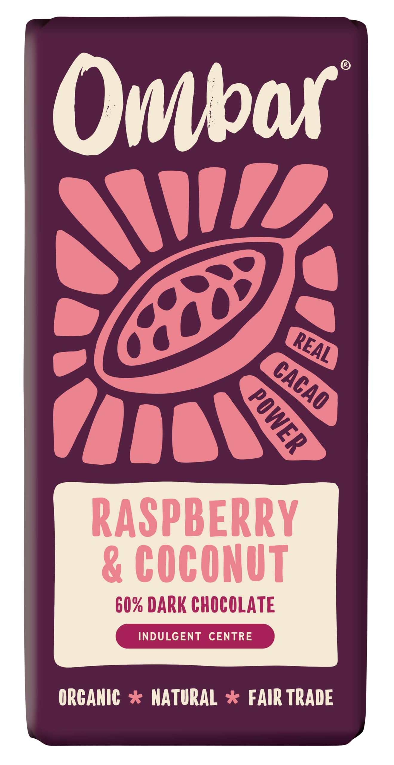 Vegan Chocolate Bar - Ombar Centres Coconut & Raspberry - Organic, Fair Trade, Dairy Free and Gluten Free Chocolate