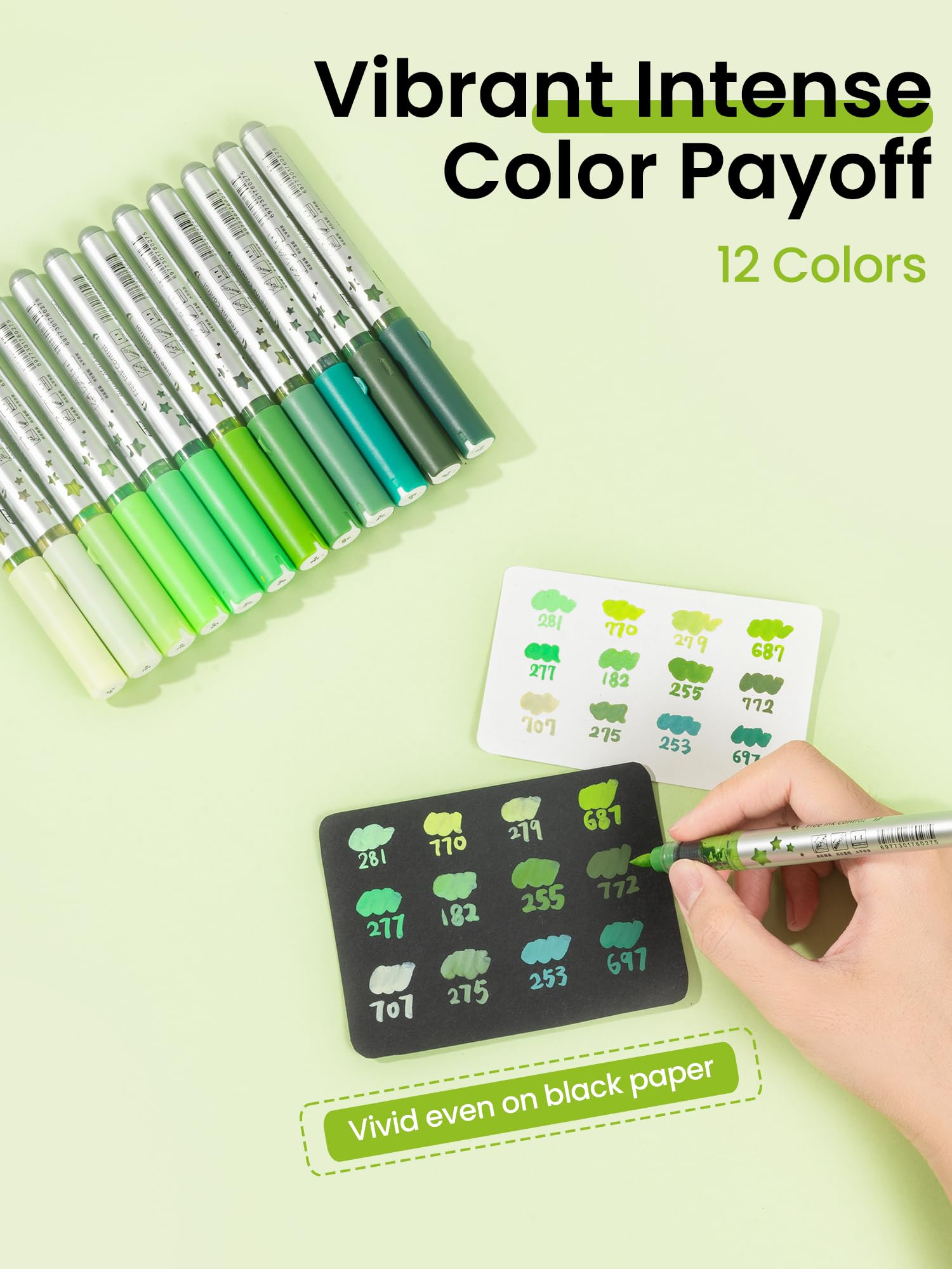 Woomer Acrylmarker Grüntöne 12 Farben & 90 Buntstifte mit Übungspapier